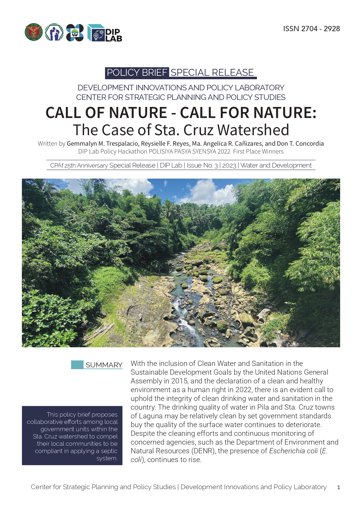 <strong>CALL OF NATURE - CALL FOR NATURE:<br>The Case of Sta. Cruz Watershed</strong>