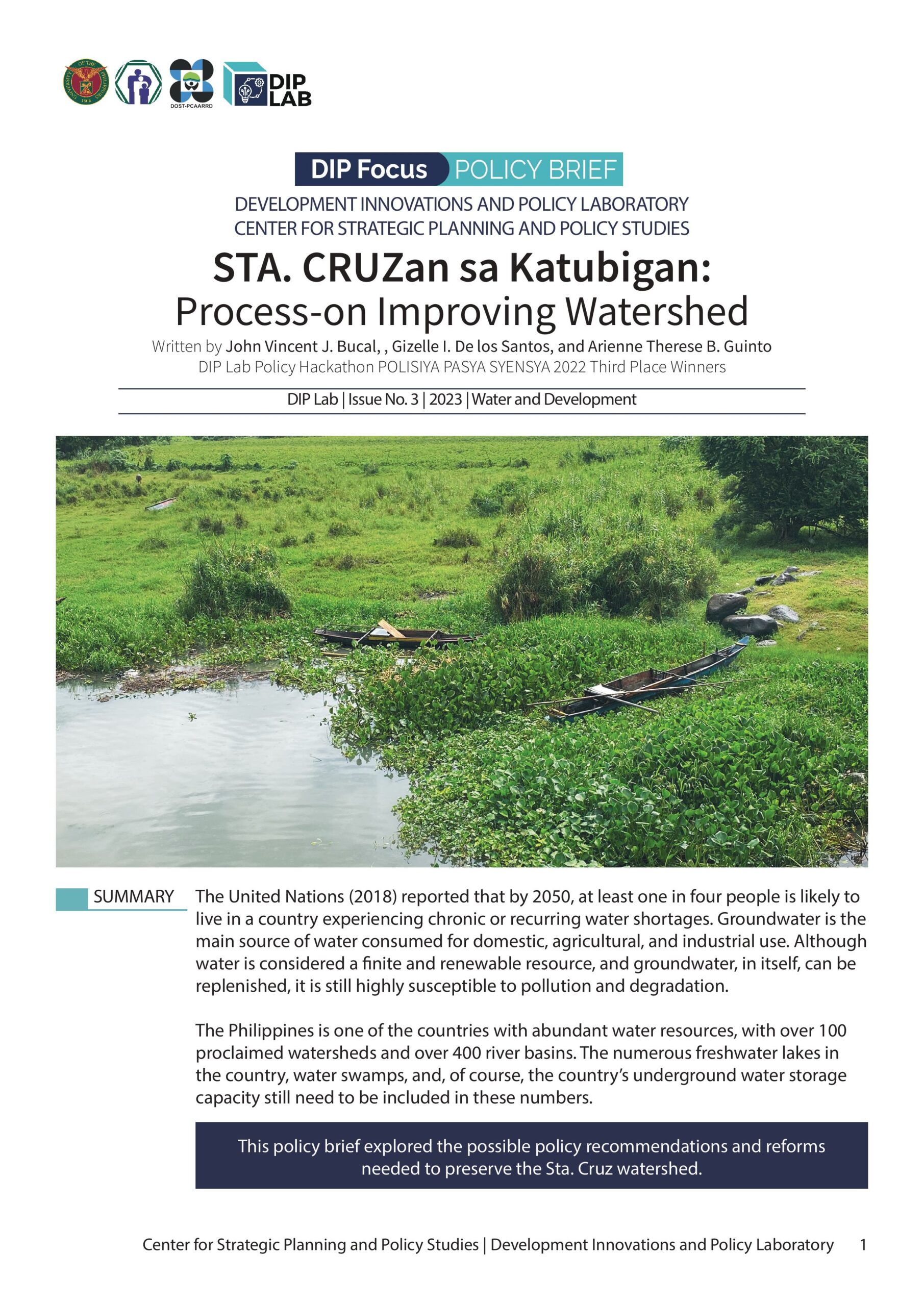 Policy brief on DIP Focus STA. CRUZan sa Katubigan